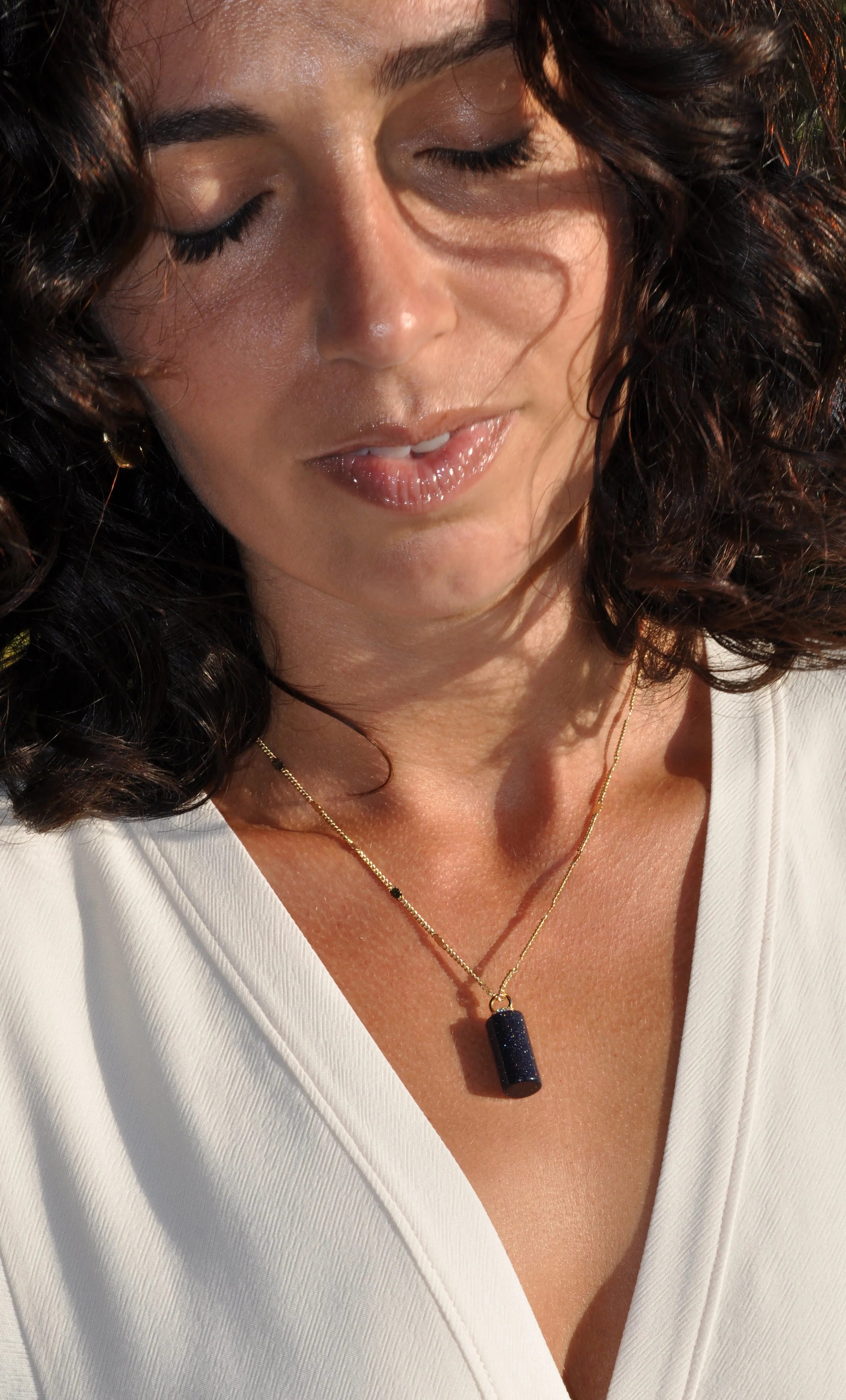 The Tunik Message in a Bottle Charm Necklace - Blue Goldstone