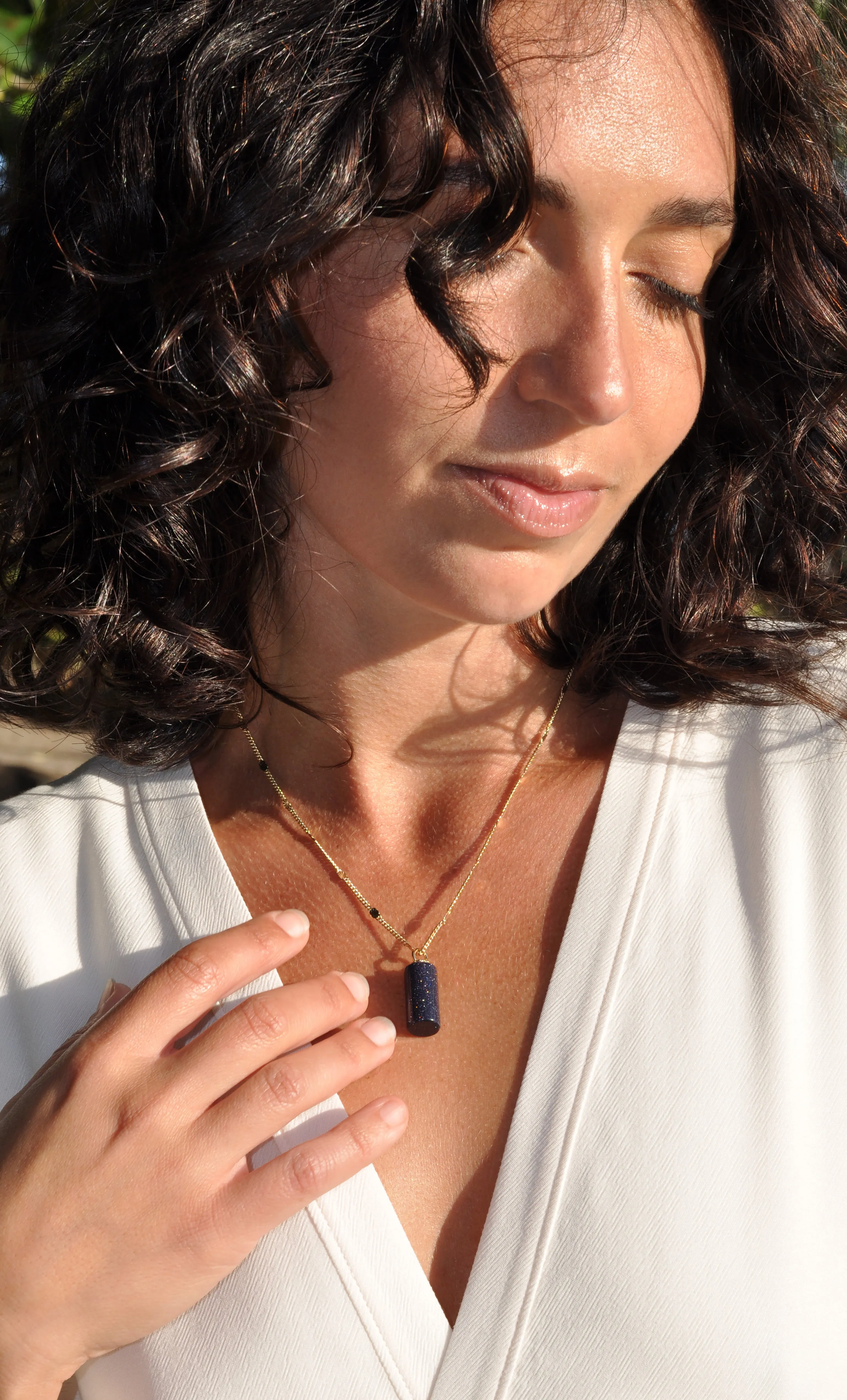 The Tunik Message in a Bottle Charm Necklace - Blue Goldstone