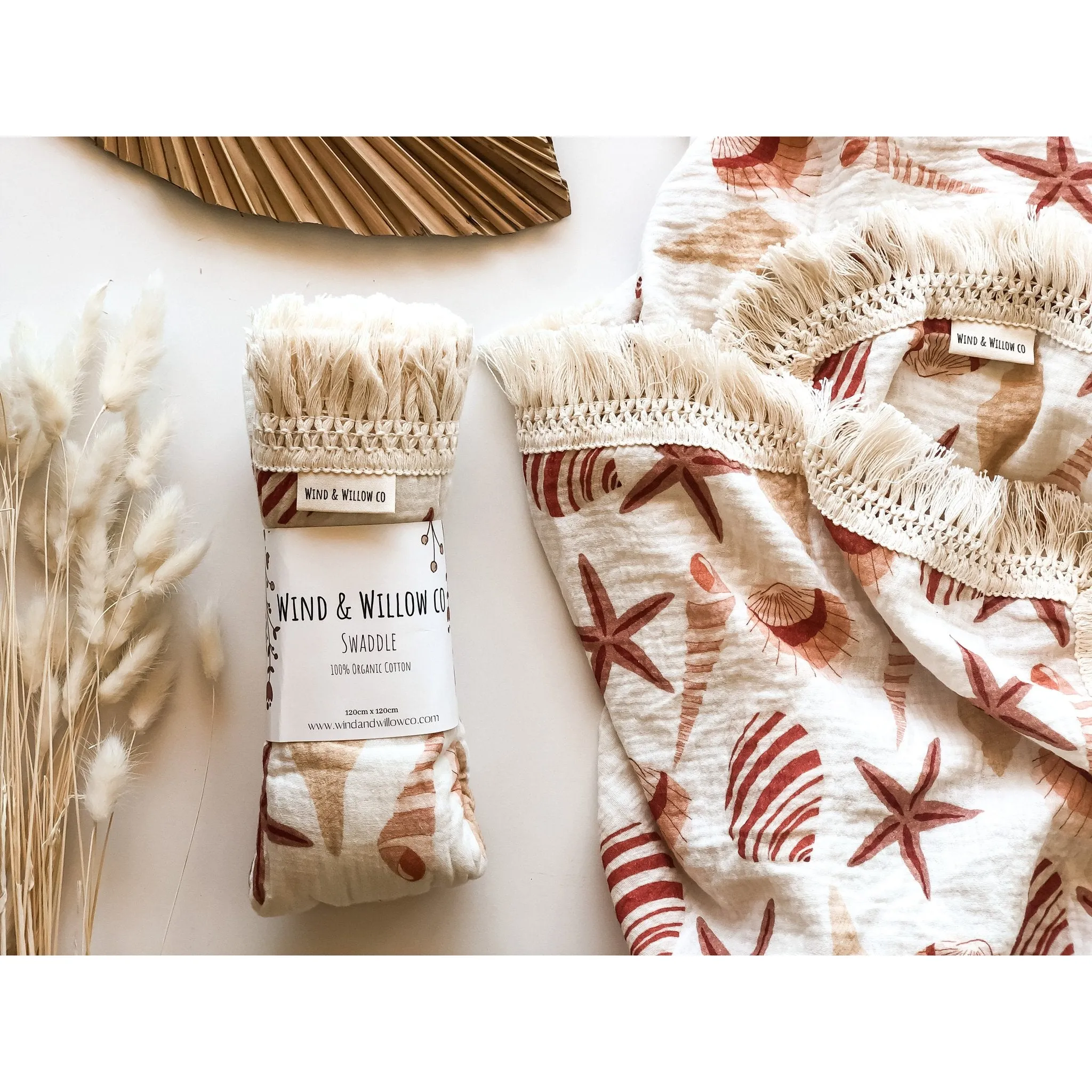 Wind & Willow | Jumbo Fringe Baby Swaddle - Shell